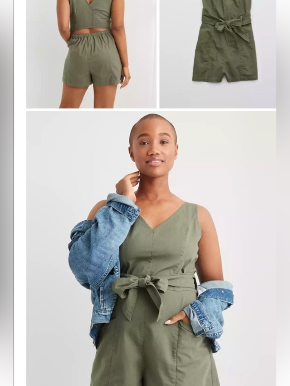 Aerie Wrap Back Green Cotton Romper Size Medium